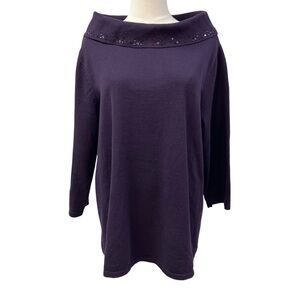 Isabella Rodriguez Hand Embroidered 3/4 sleeve Cowl Neck Purple Sweater‎ 1X